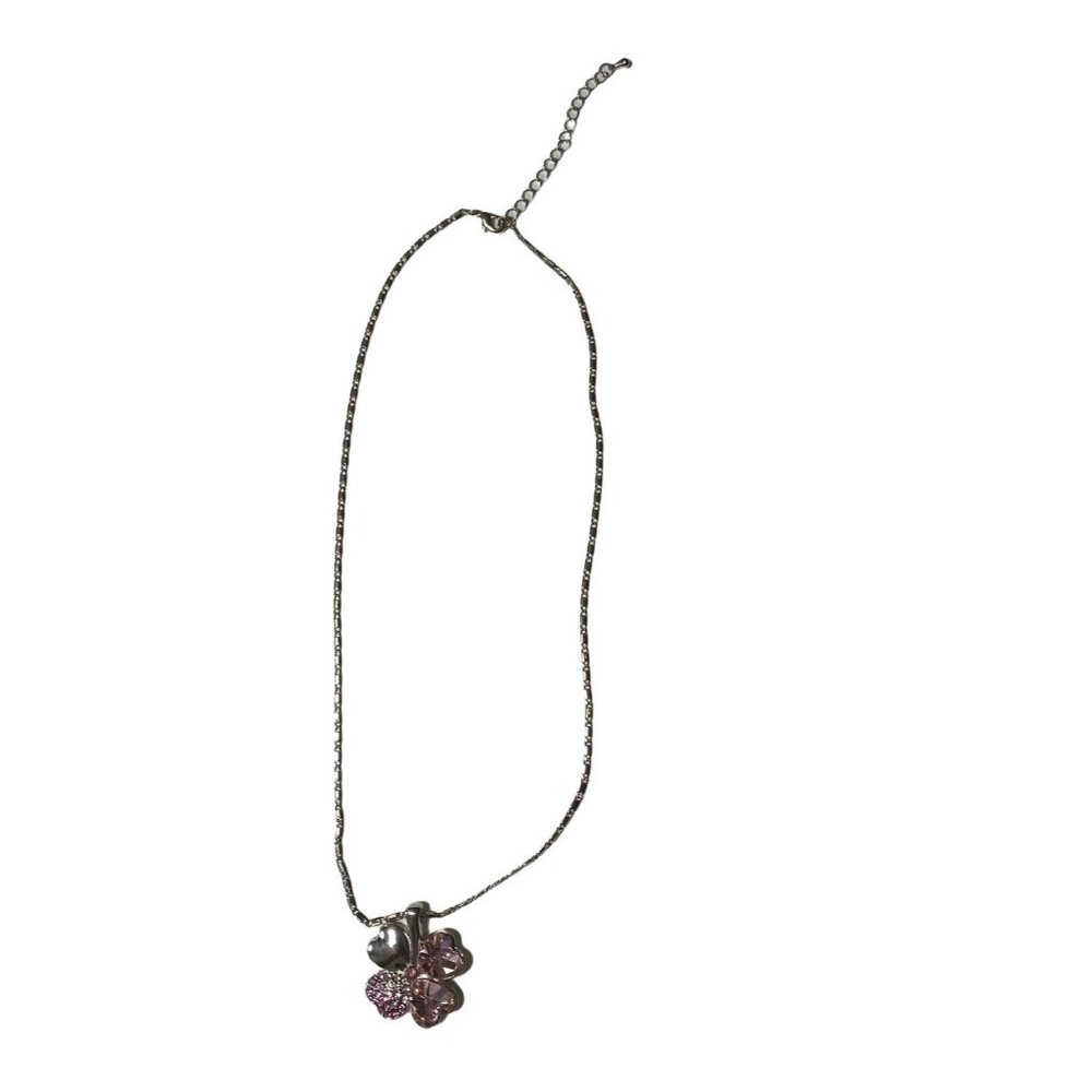 Clover Heart‎ Necklace Women Pink Crystal Four Leaf Heart Y2K Coquette